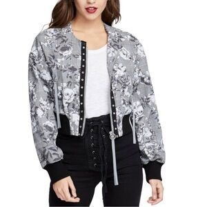 RACHEL Rachel Roy Black & White Floral Plaid Bomber Jacket